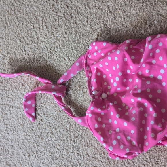 Janie & Jack Pink & White Polkadot Halter With Ruffle Swimsuit Size 4 - Picture 3 of 10